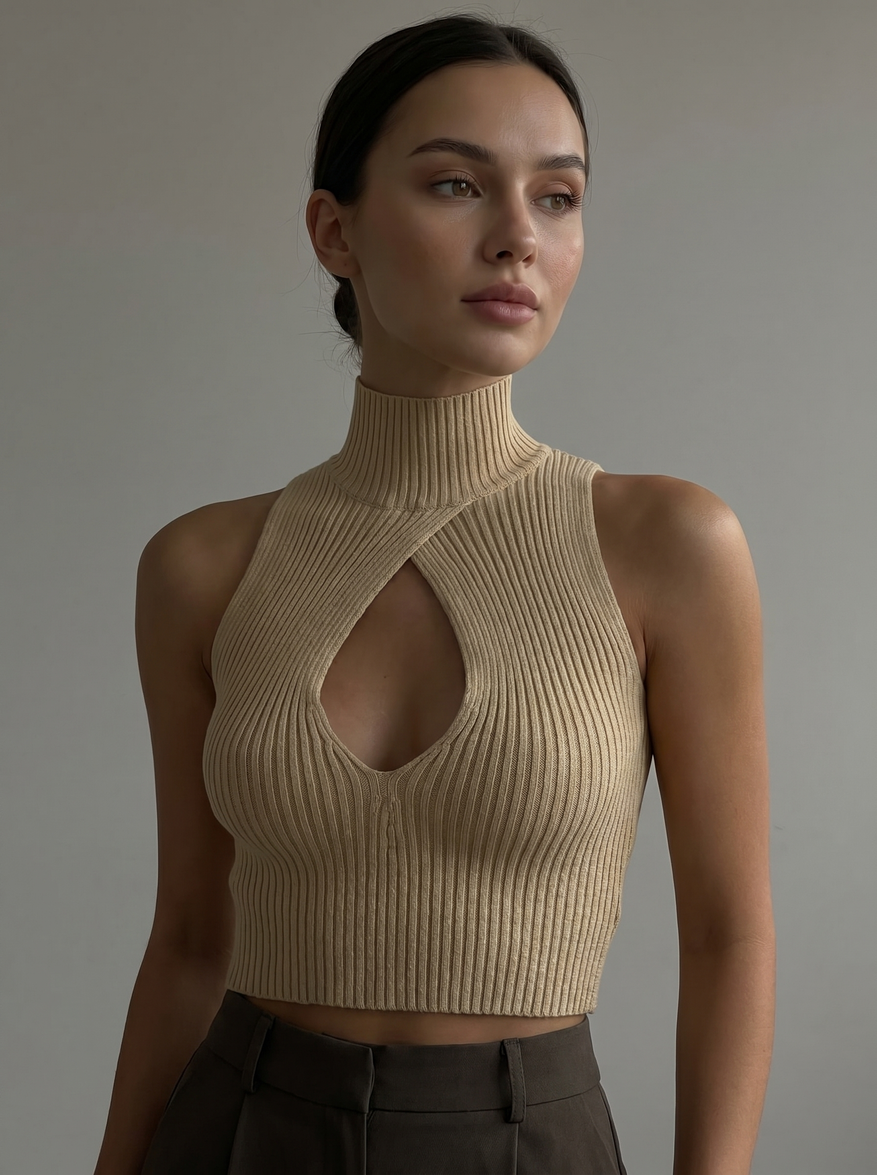 ribbed cut-out halter top, evening look