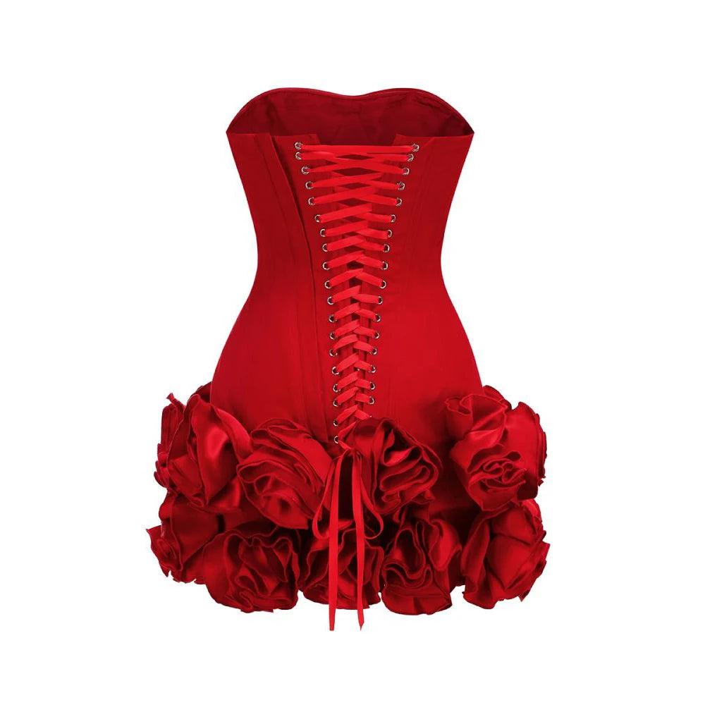 Ocane Vtements - Montale Strapless Corset Floral Ruffle Mini Dress Red / L Ocane Vtements - Montale Strapless Corset Floral Ruffle Mini Dress Red / L