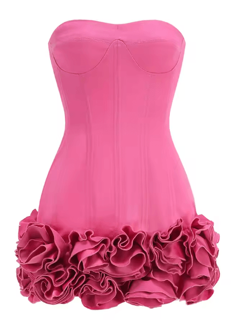 Hot Pink Rose-Flower Corset Mini Dress | Mermaid Way Hot Pink Rose-Flower Corset Mini Dress | Mermaid Way