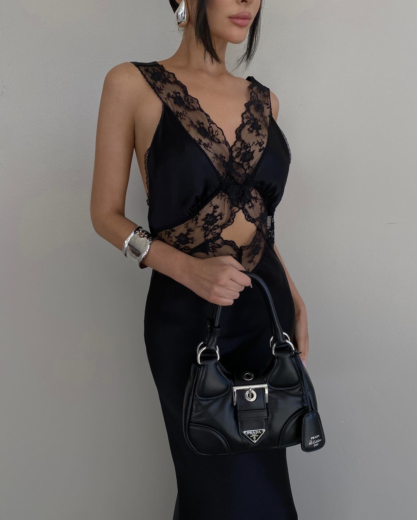Be Mine Satin Lace Black Maxi Dress