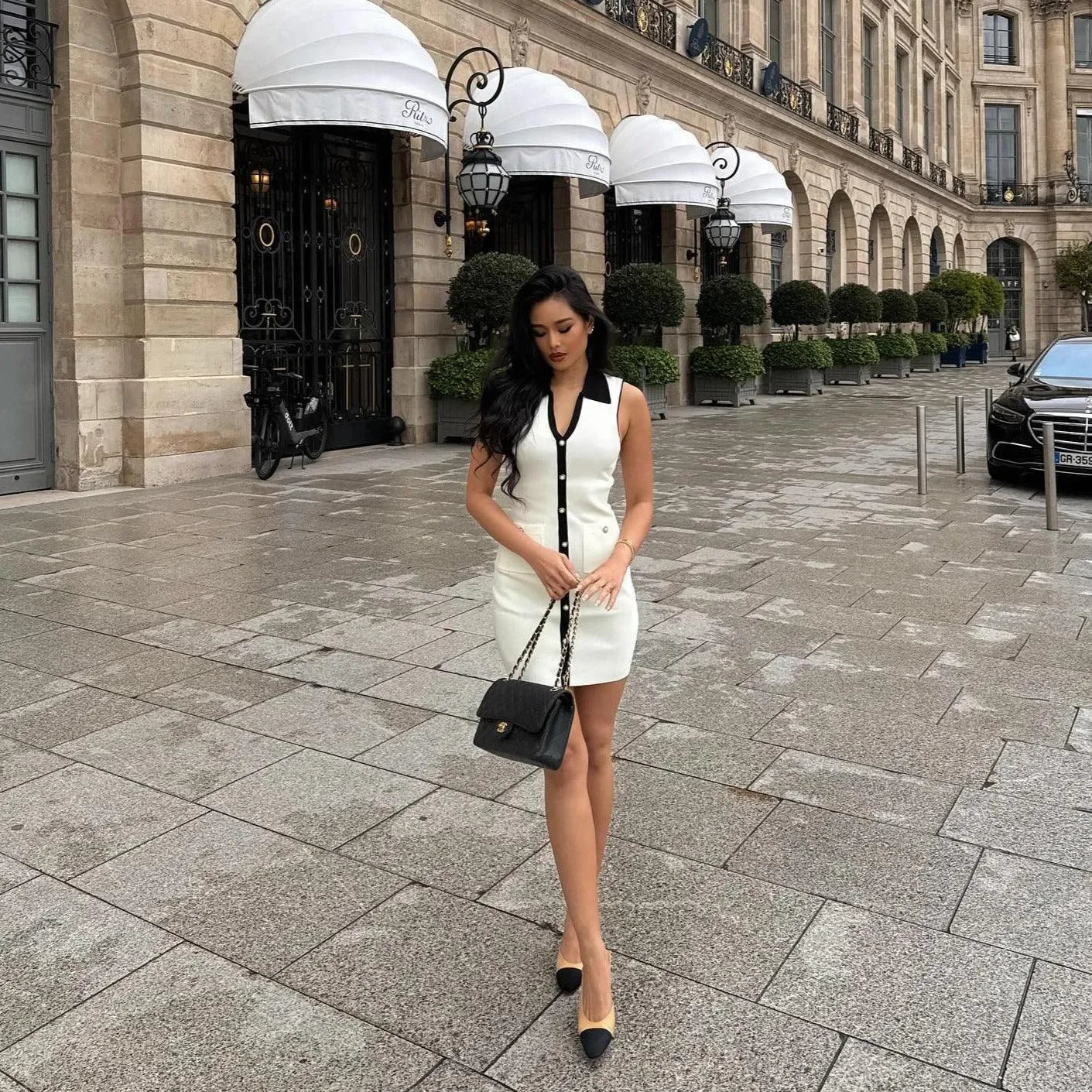Jardin Collared Contrast Knit Mini Dress - White / S - Mermaid Way