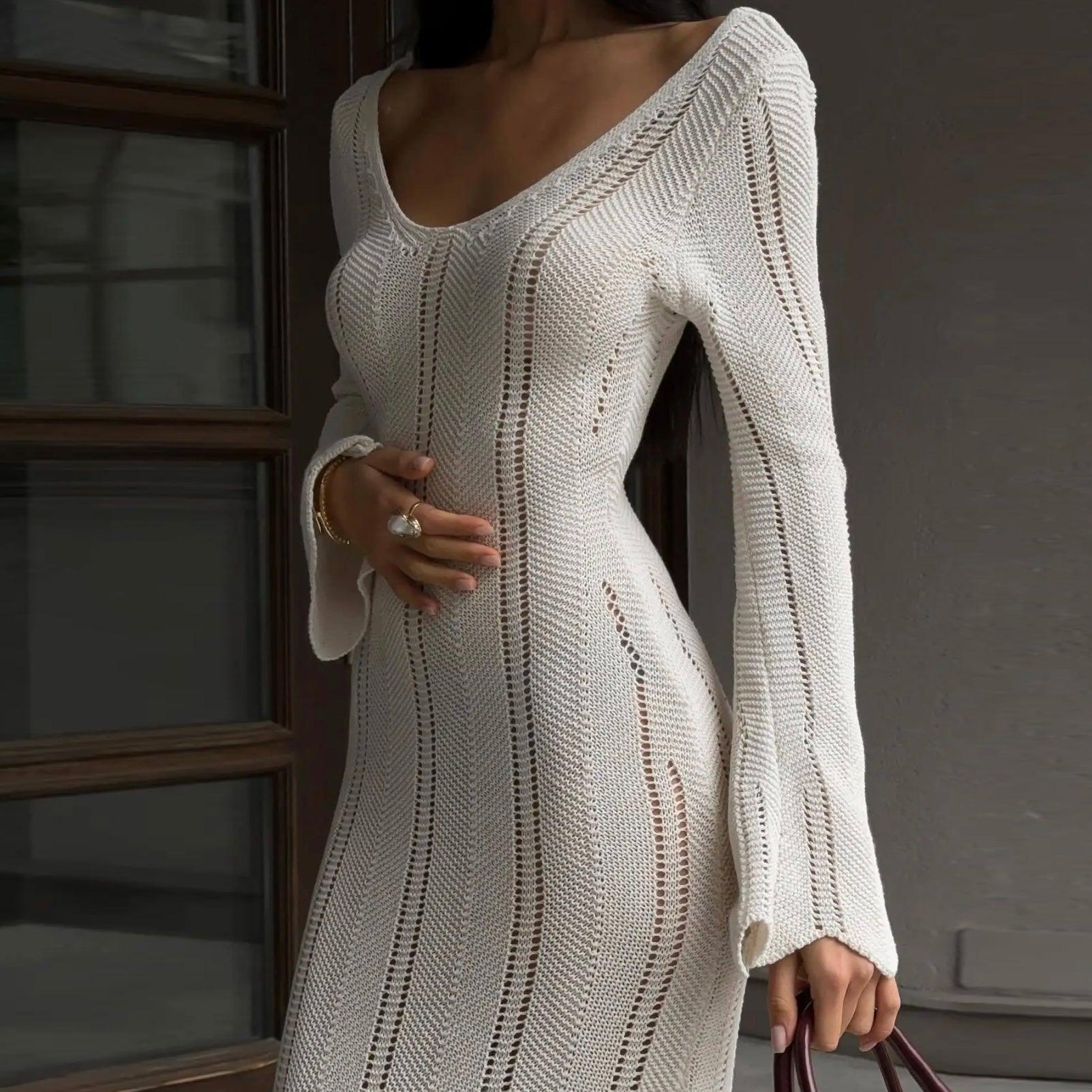 Juno Knitted Long Sleeved Maxi Dress - White / S - Mermaid Way