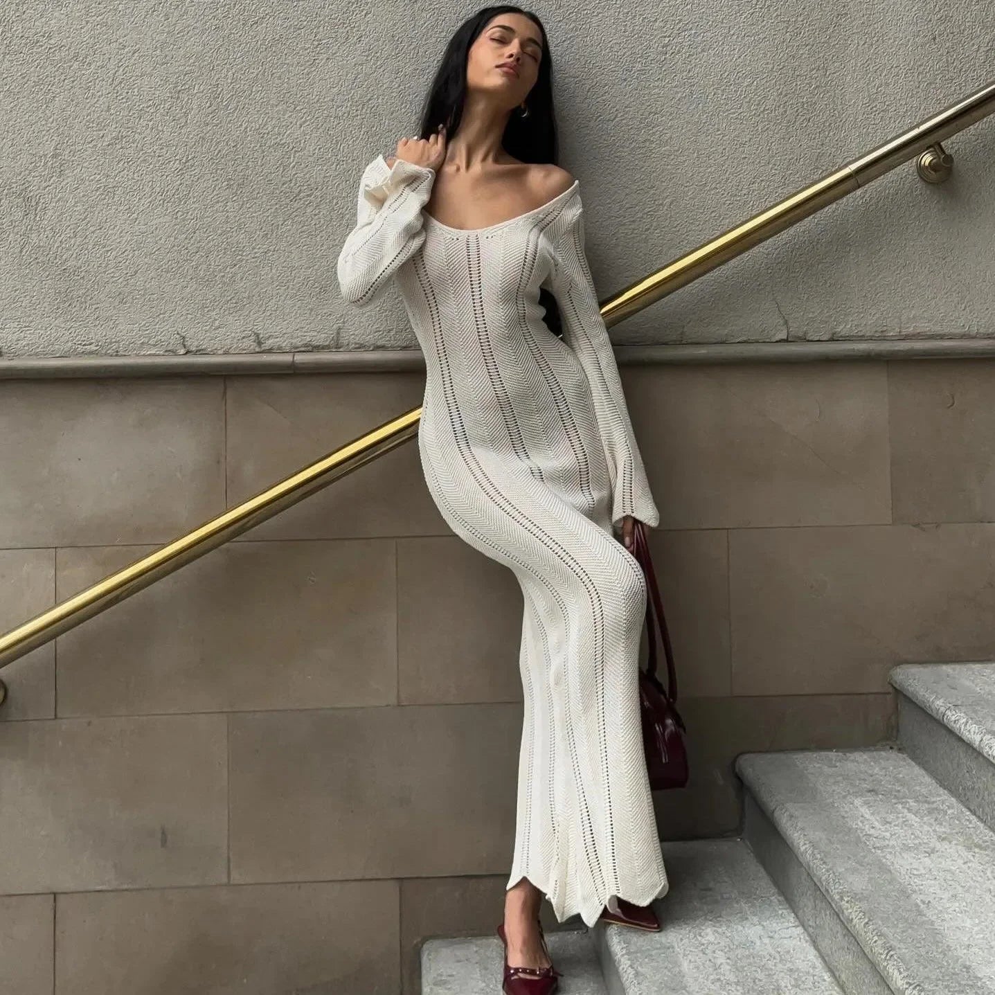 Juno Knitted Long Sleeved Maxi Dress Mermaid Way Black / M Juno Knitted Long Sleeved Maxi Dress Mermaid Way Black / M