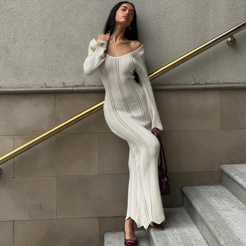 Juno Knitted Long Sleeved Maxi Dress Mermaid Way Black / M Juno Knitted Long Sleeved Maxi Dress Mermaid Way Black / M