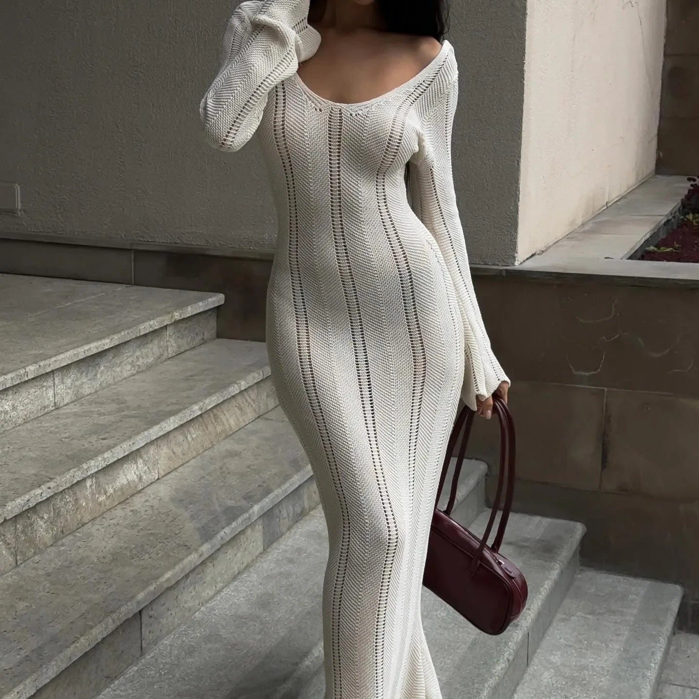 Juno Knitted Long Sleeved Maxi Dress Mermaid Way Black / M Juno Knitted Long Sleeved Maxi Dress Mermaid Way Black / M