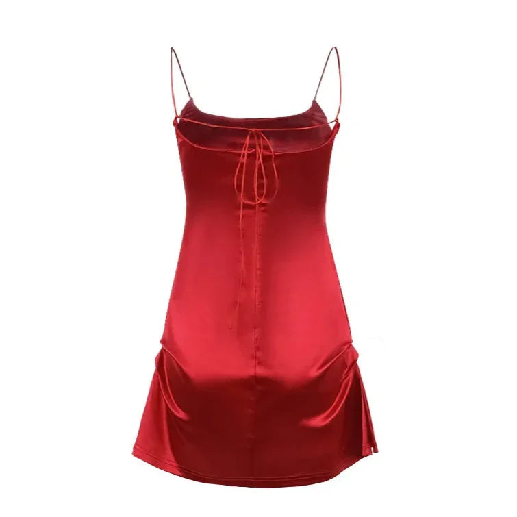 fitted lace wedding dress Hot Pink Notch Neck Bodycon Satin Mini Dress