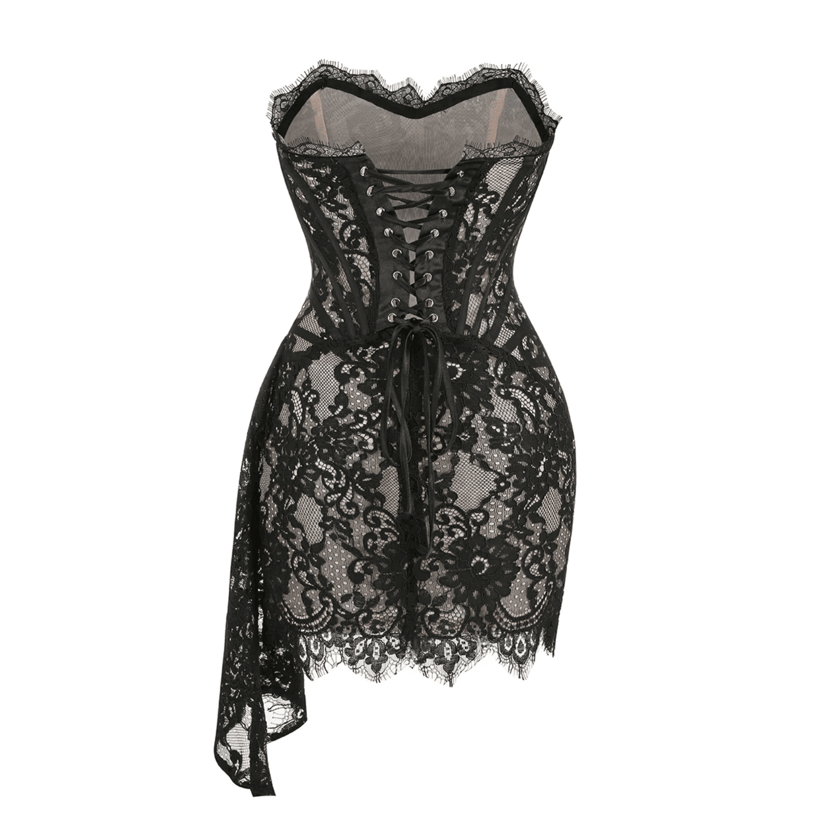 Lace Lure Corset Draped Black Mini Dress - Evening Style Lace Lure Corset Draped Black Mini Dress - Evening Style