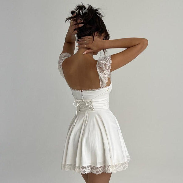 Lace N Grace Vintage White Mini Dress - Timeless Lace Detail M