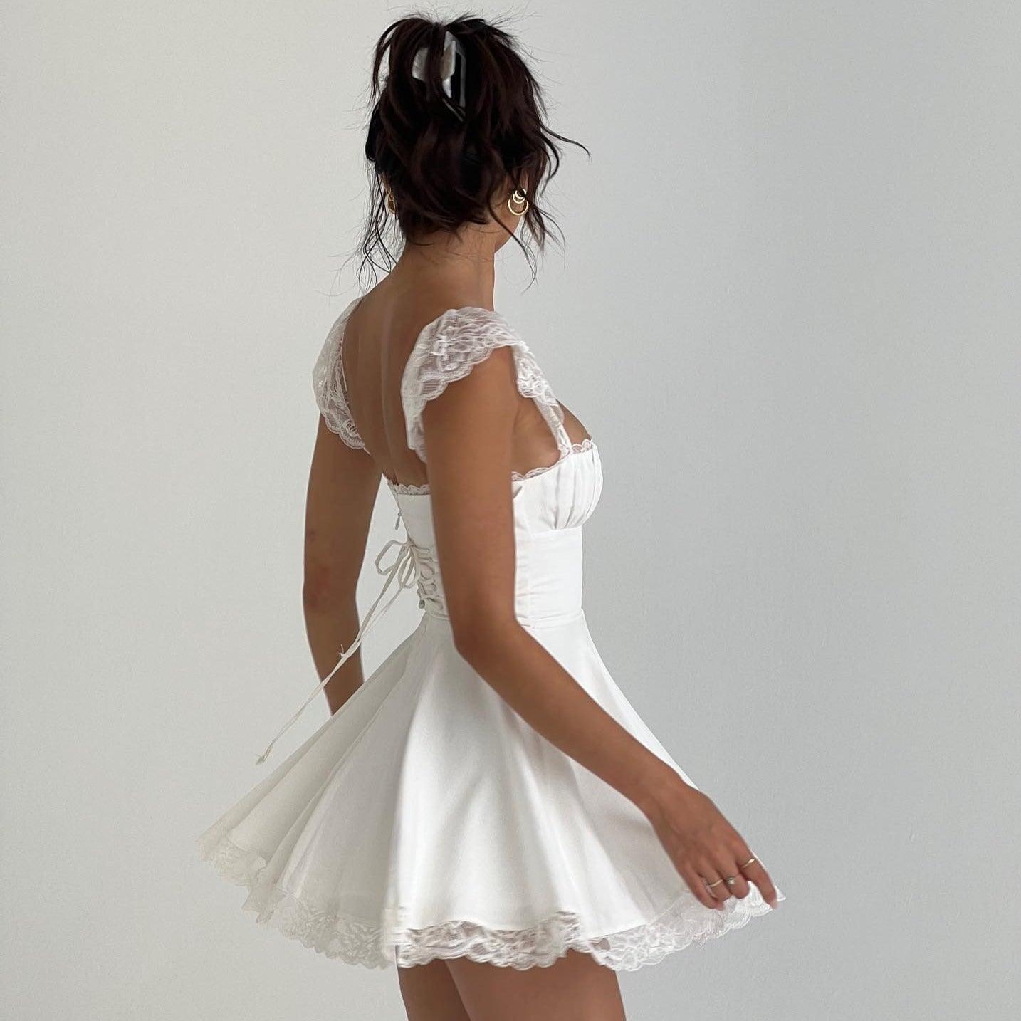 Lace N Grace Vintage White Mini Dress - Timeless Lace Detail M Lace N Grace Vintage White Mini Dress - Timeless Lace Detail M
