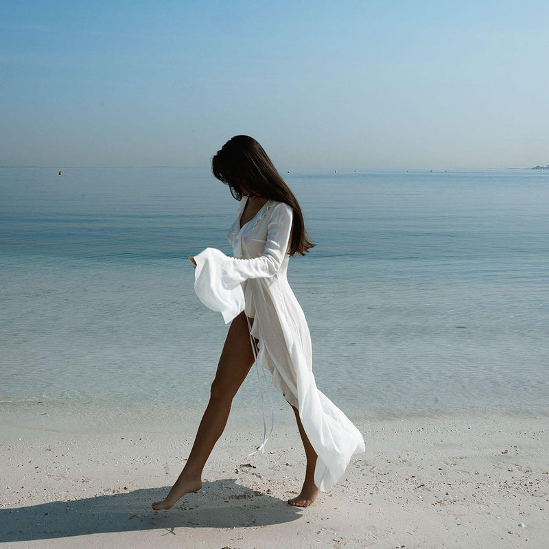 Women's Swimwear Cover Up Swimsuit Ruffle Vacation Beach Wear Plain V Neck Long Sleeve Bathing Suits Women's Swimwear Cover Up Swimsuit Ruffle Vacation Beach Wear Plain V Neck Long Sleeve Bathing Suits