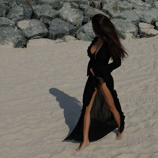 Liliana Black Maxi Dress with Ruffle Sleeves