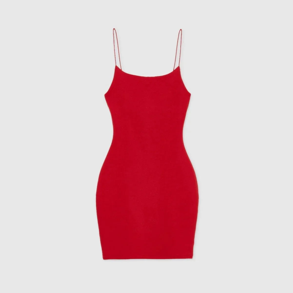 Red spaghetti strap mini dress featuring a fitted silhouette, perfect for a night out or casual summer outing.