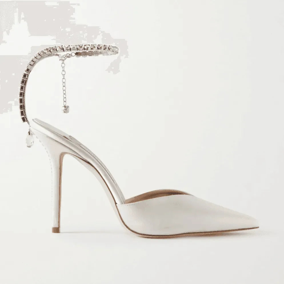 embellished pointed-toe heels with ankle strap