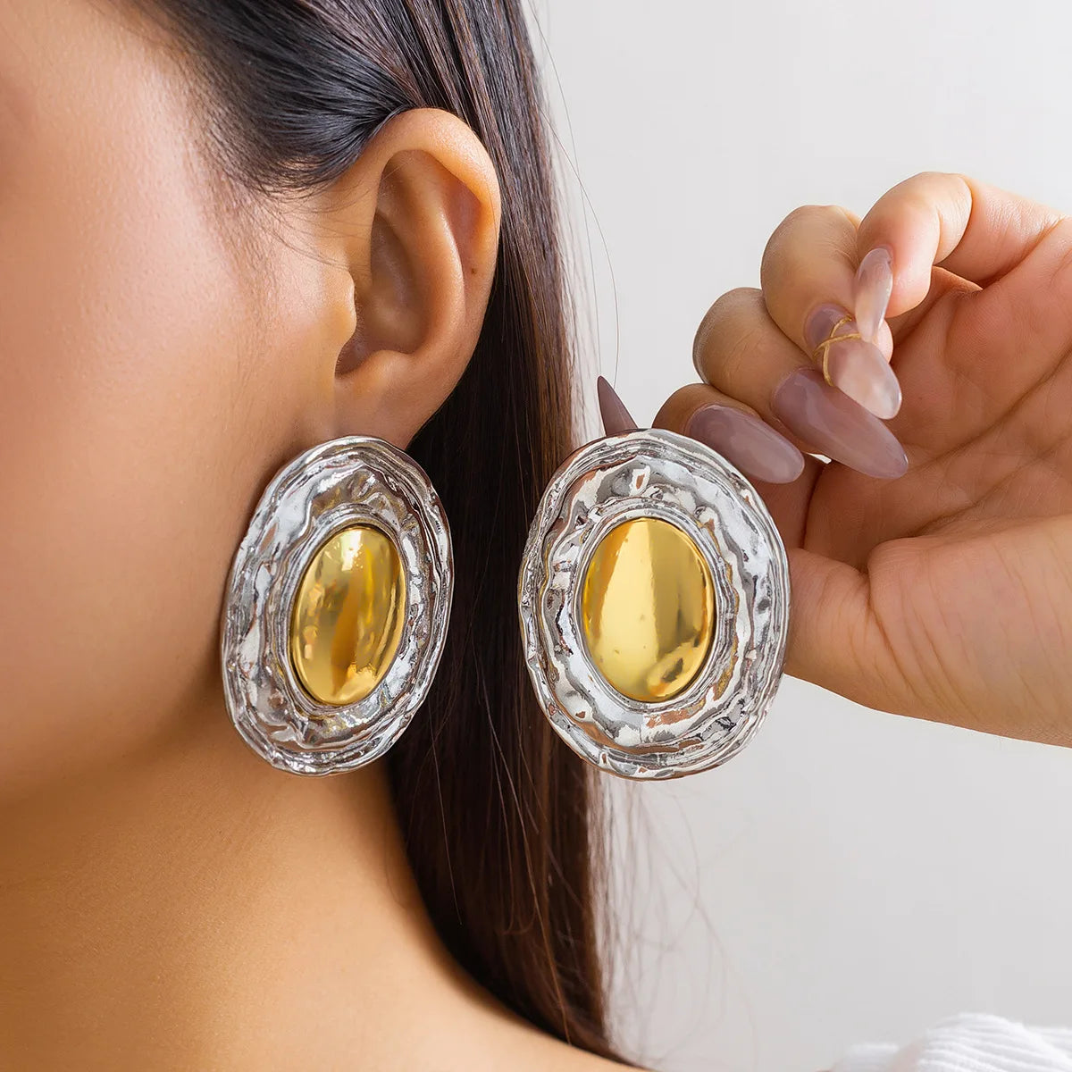 Liquid Mirror Oval Stud Earrings Mermaid Way