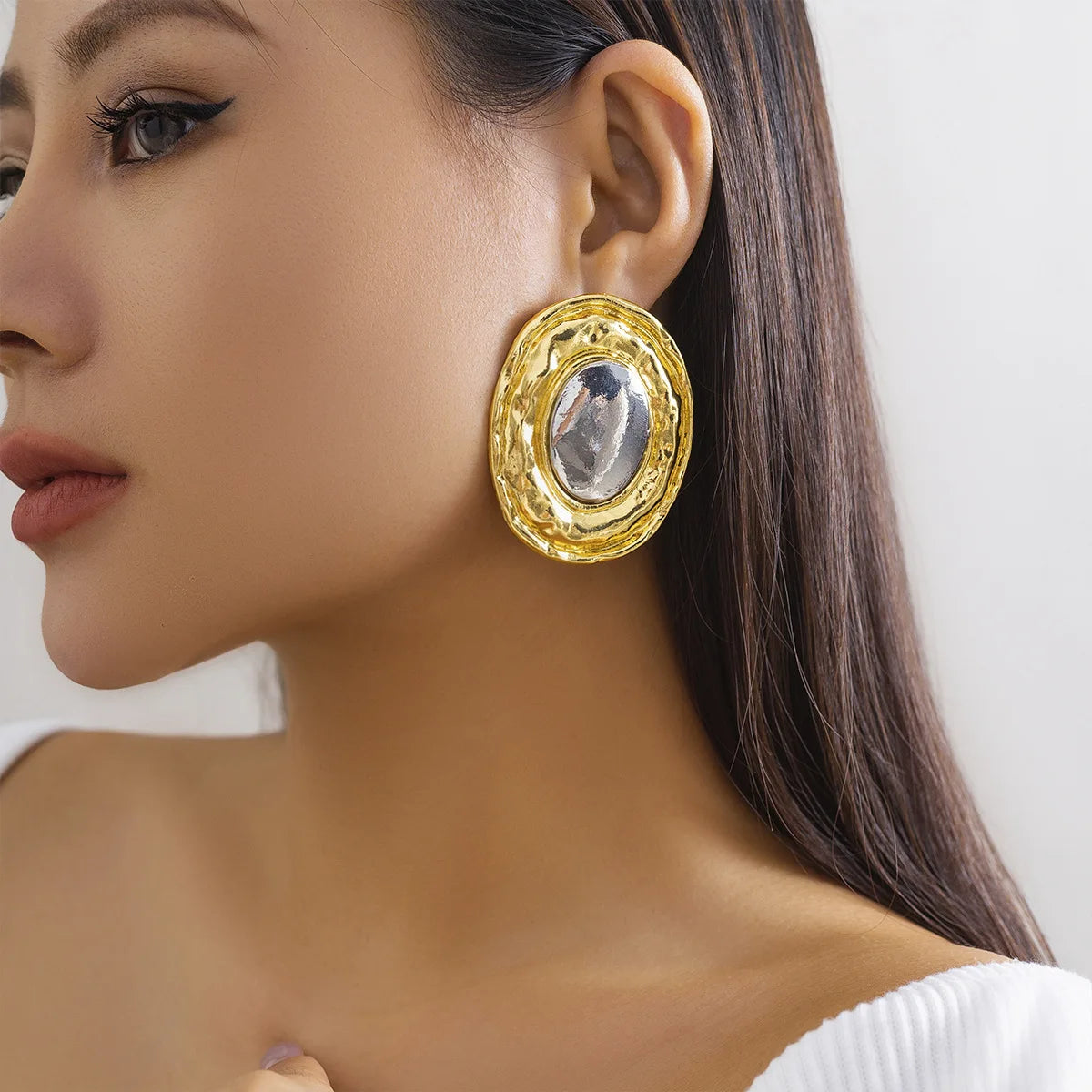 Liquid Mirror Oval Stud Earrings Mermaid Way