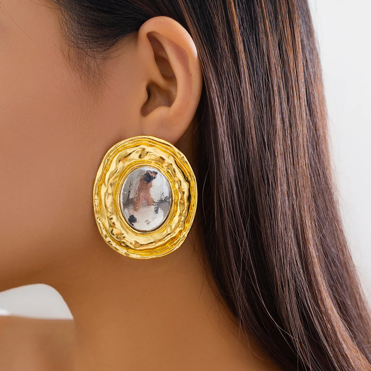 Liquid Mirror Oval Stud Earrings Mermaid Way