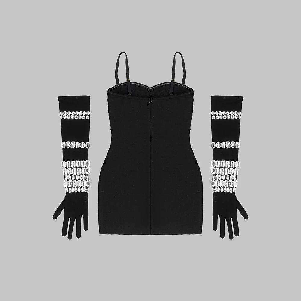 Look At Me Diamond Mini Dress With Gloves - Black / XS - Mermaid Way