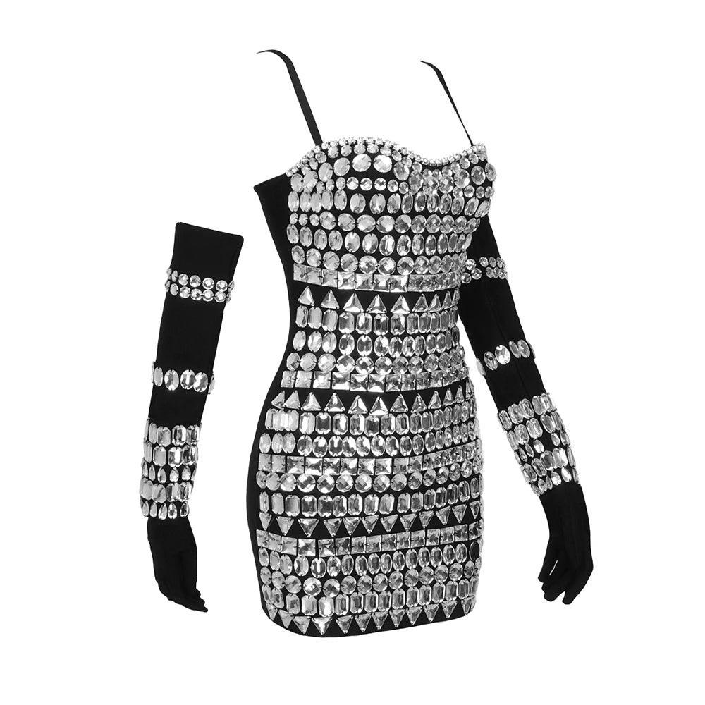 Look At Me Diamond Mini Dress With Gloves - Black / XS - Mermaid Way