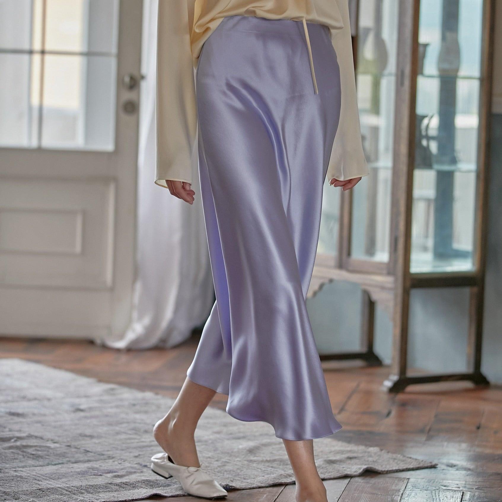 Love Affair Satin Midi Skirt - Purple / S - Mermaid Way