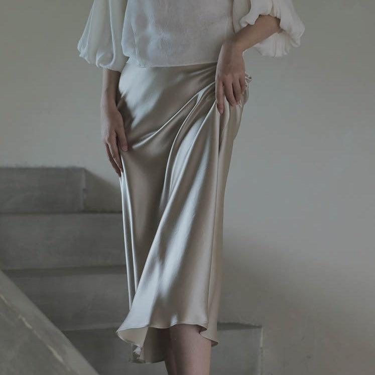 Love Affair Satin Midi Skirt - Silver / S - Mermaid Way