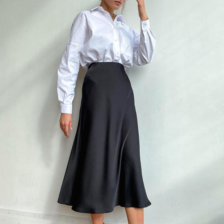 Love Affair Satin Midi Skirt - Silver / S - Mermaid Way