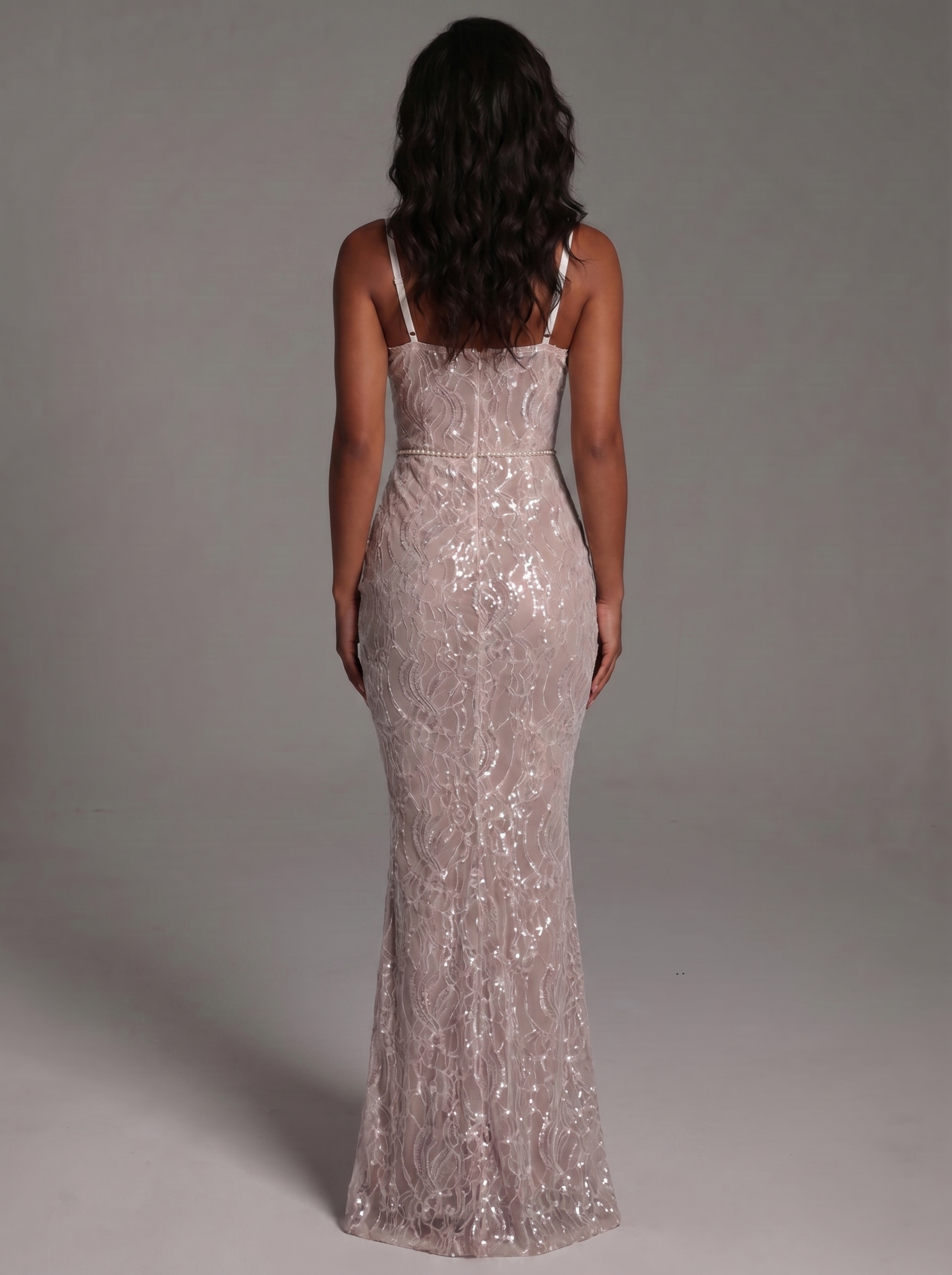 Lace maxi dress with floral embroidery, evening look