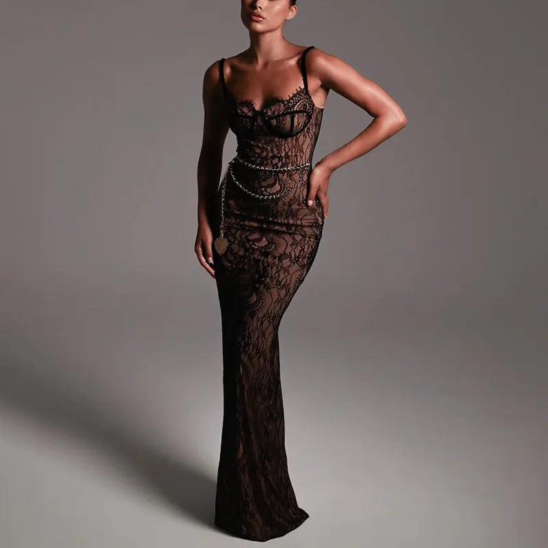 Lovely Lace Chain Belt Maxi Dress - Elegant Maxi Dresses Mermaid Way, S Lovely Lace Chain Belt Maxi Dress - Elegant Maxi Dresses Mermaid Way, S