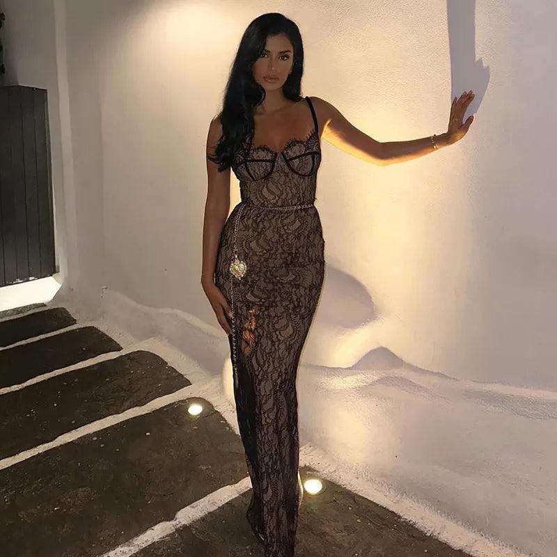 Lovely Lace Chain Belt Maxi Dress - Elegant Maxi Dresses Mermaid Way, S Lovely Lace Chain Belt Maxi Dress - Elegant Maxi Dresses Mermaid Way, S