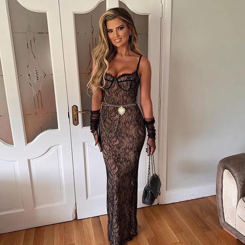 Lovely Lace Chain Belt Maxi Dress - Elegant Maxi Dresses Mermaid Way, S Lovely Lace Chain Belt Maxi Dress - Elegant Maxi Dresses Mermaid Way, S