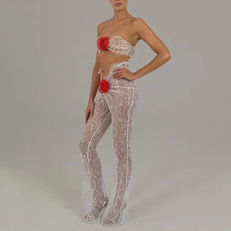 Sheer Lace Cut-Out Jumpsuit in Black or White