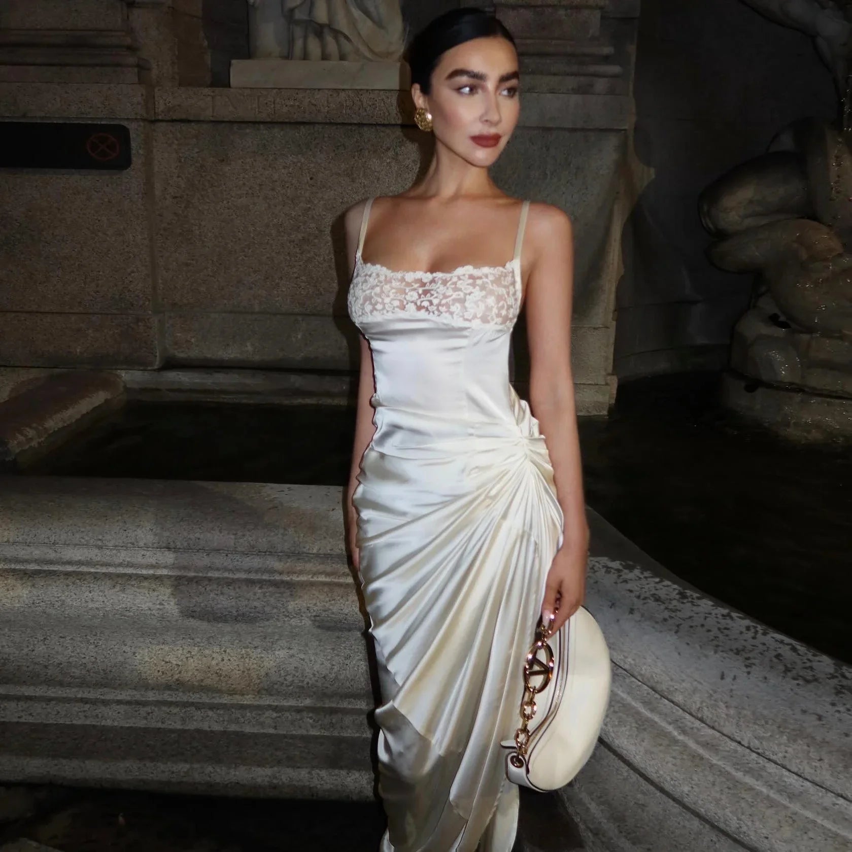 Lumi Satin Maxi Dress With Lace Detail Mermaid Way