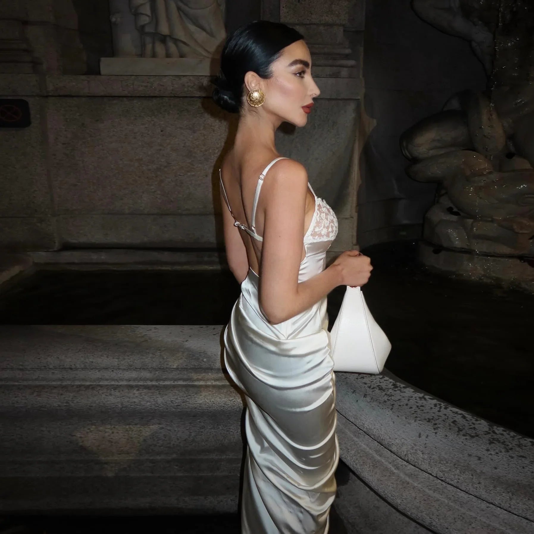 Lumi Satin Maxi Dress With Lace Detail Mermaid Way