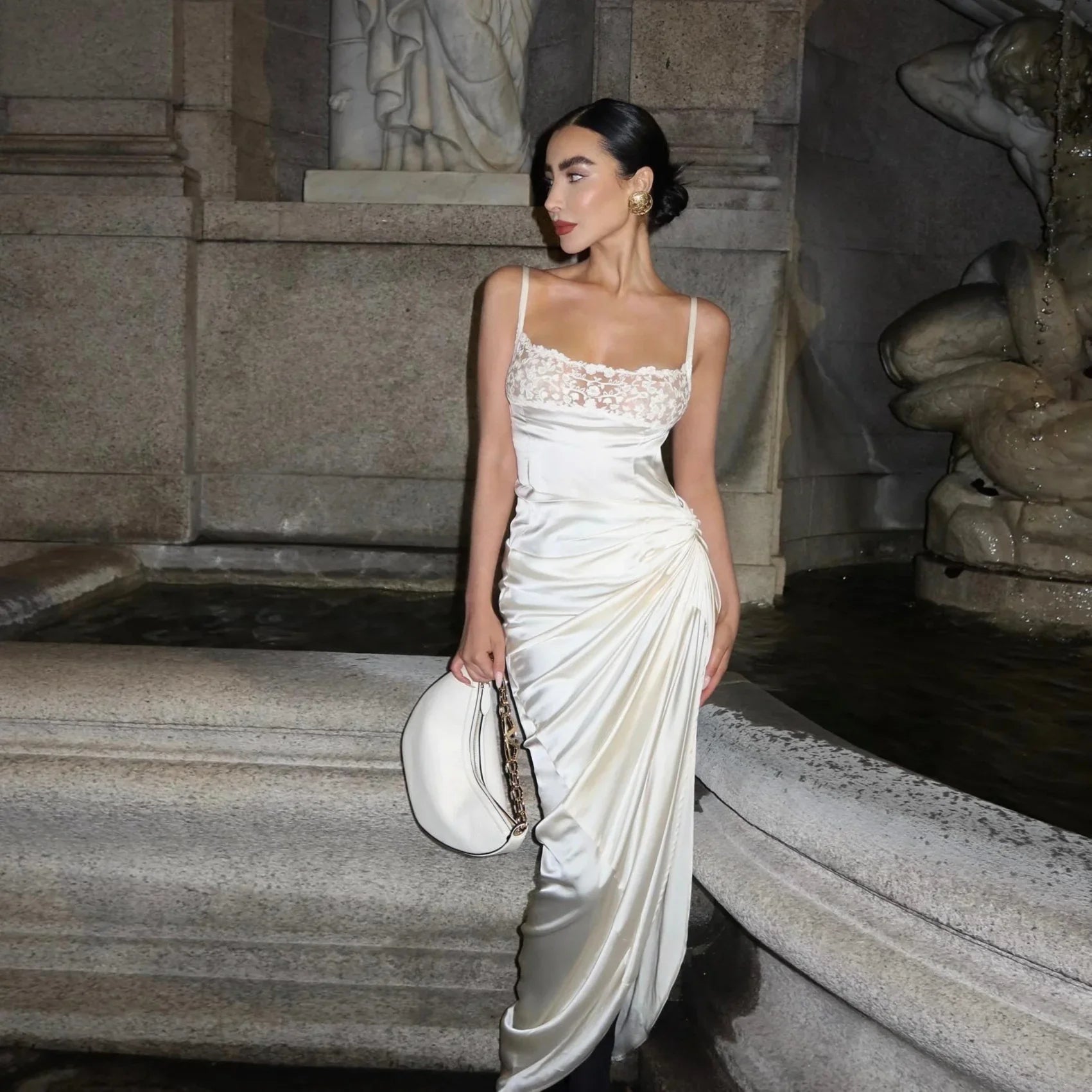 Lumi Satin Maxi Dress With Lace Detail Mermaid Way