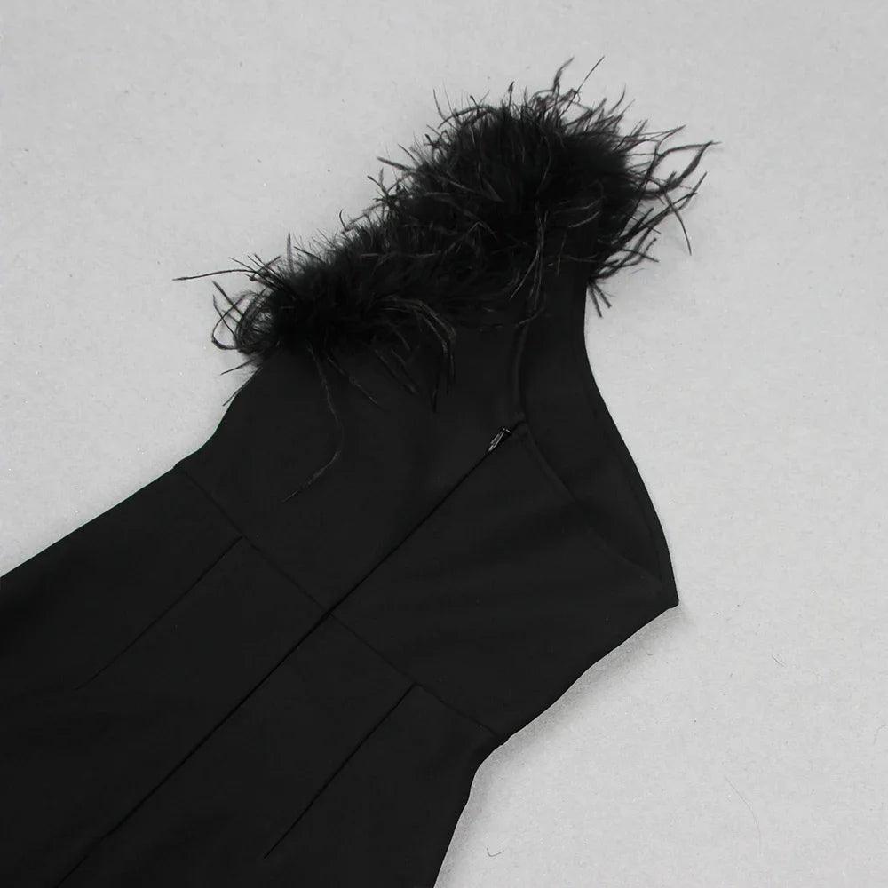 Black Sleeveless One Shoulder Feather Maxi Dress For Women Bodycon Sexy Party Elegant Long Dress Birthday Evening Outfit Black / M Black Sleeveless One Shoulder Feather Maxi Dress For Women Bodycon Sexy Party Elegant Long Dress Birthday Evening Outfit Black / M