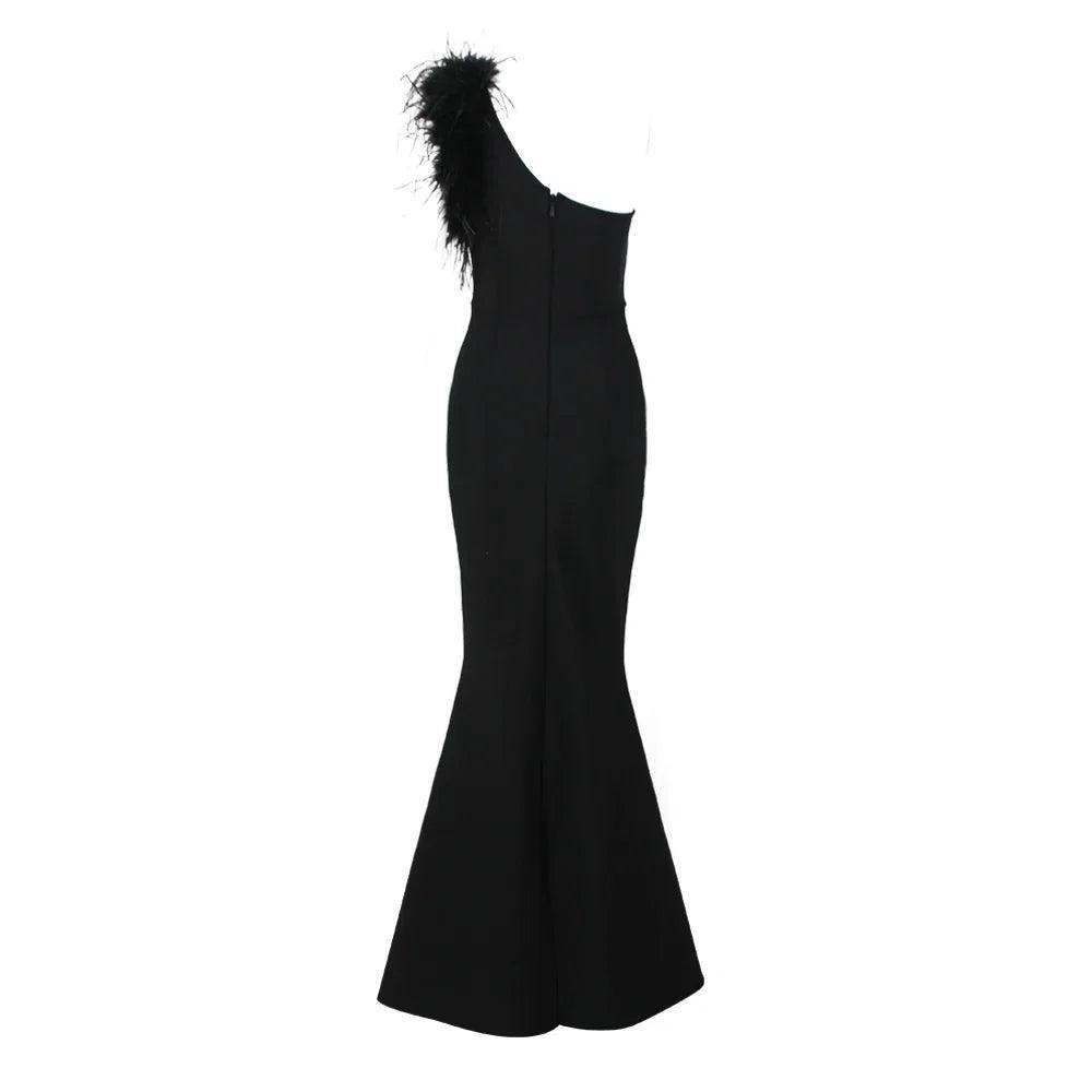 Mademoiselle Elegant One Shoulder Feather Maxi Dress Mermaid Way, Black / L Mademoiselle Elegant One Shoulder Feather Maxi Dress Mermaid Way, Black / L