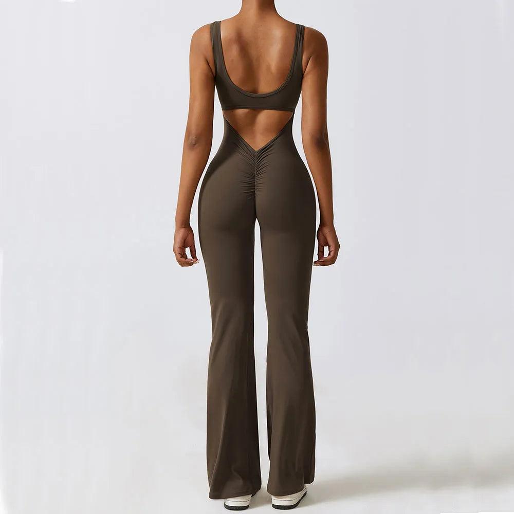 Make It Sexy Flare Scrunch Jumpsuit - Brown / S - Mermaid Way