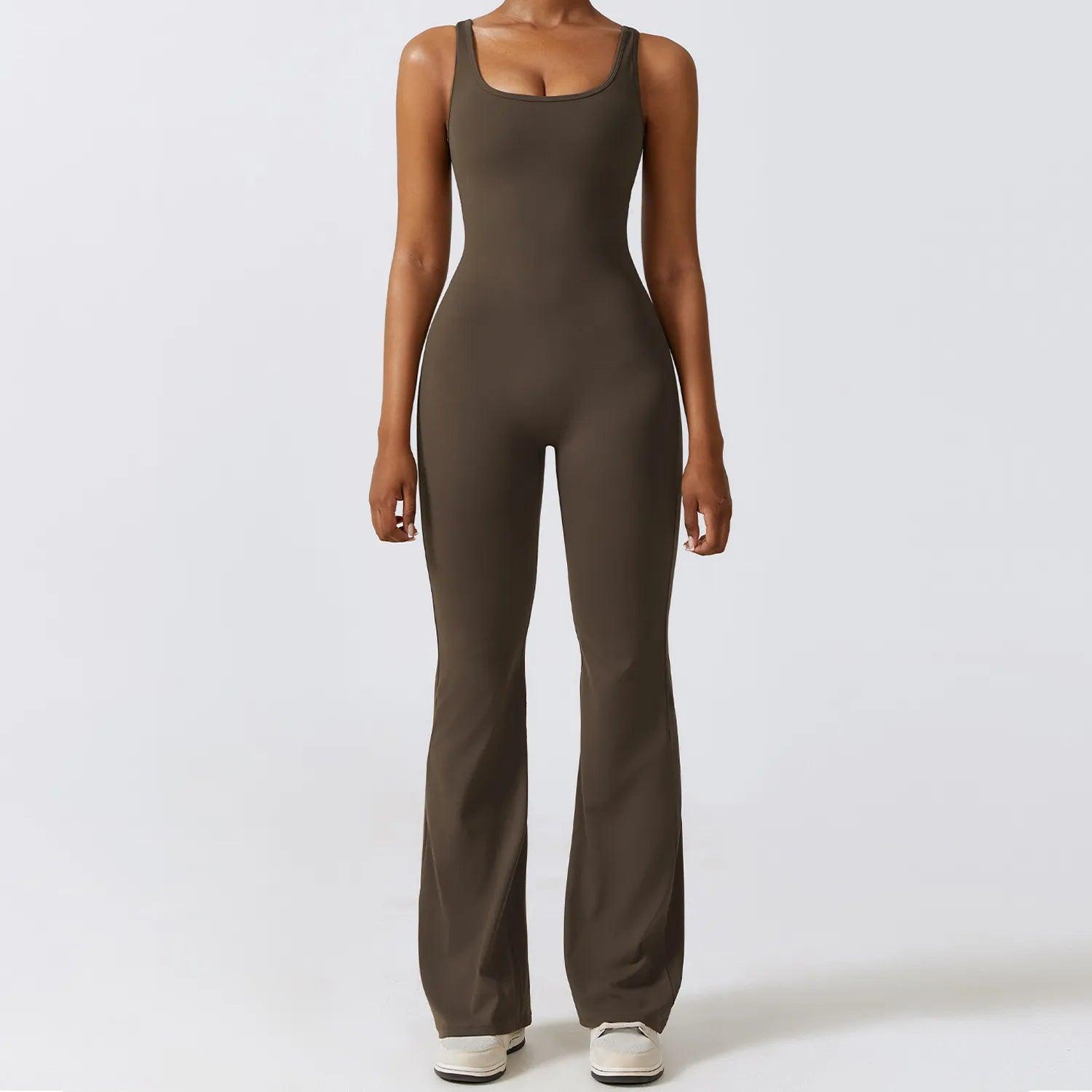 Make It Sexy Flare Scrunch Jumpsuit - Brown / S - Mermaid Way