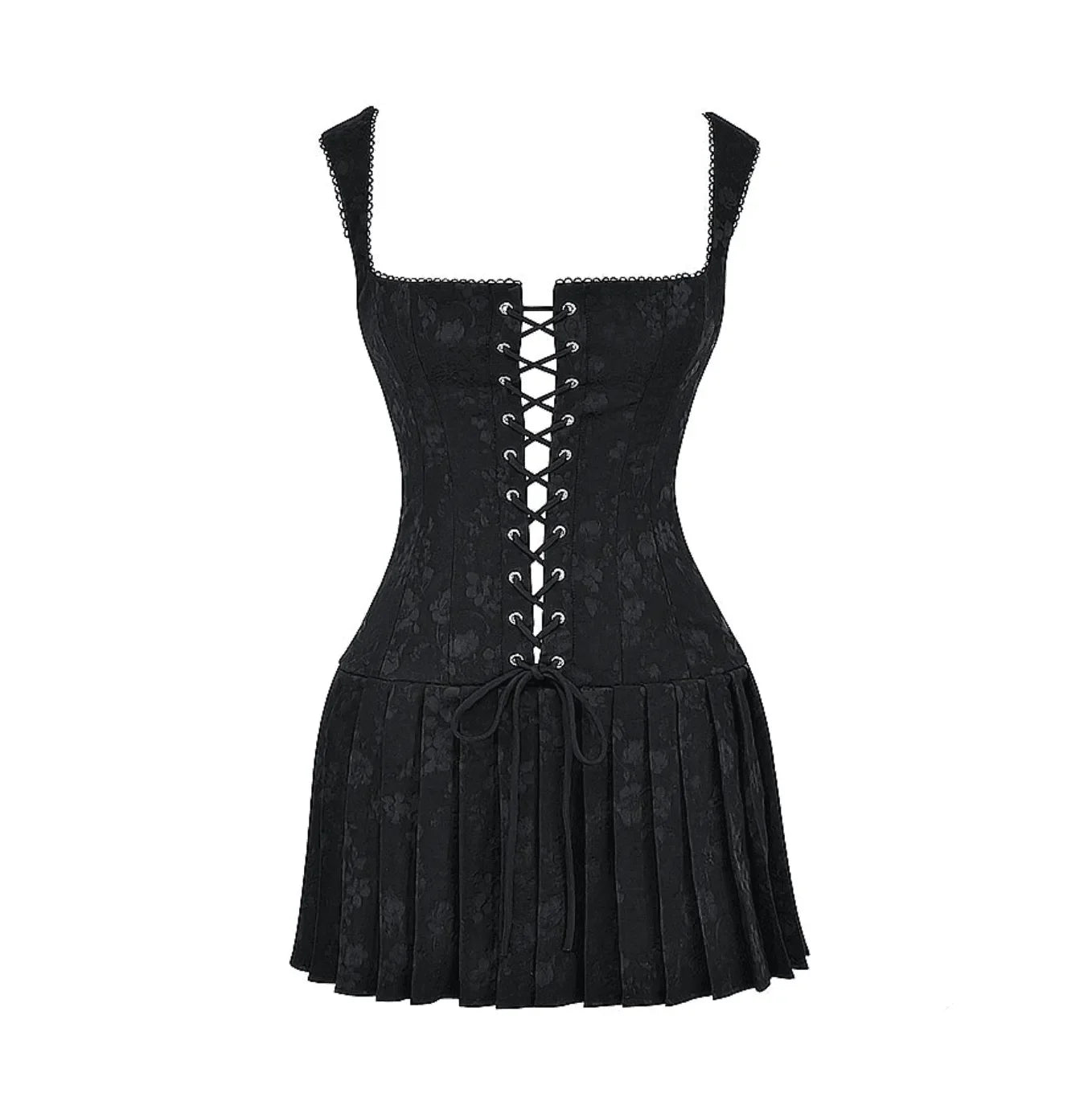 Pleated Corset Mini Dress - Sweetheart Neckline, Black Lace Pleated Corset Mini Dress - Sweetheart Neckline, Black Lace