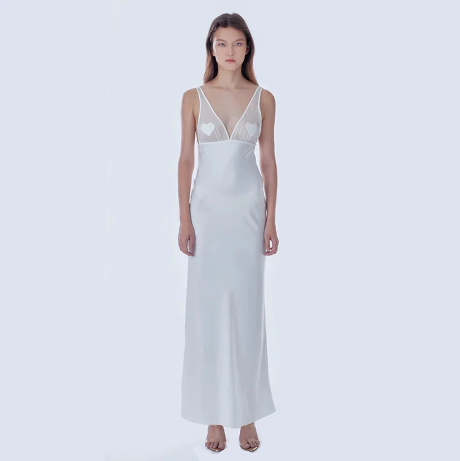 Malika Satin Mesh Panel Maxi Dress Mermaid Way