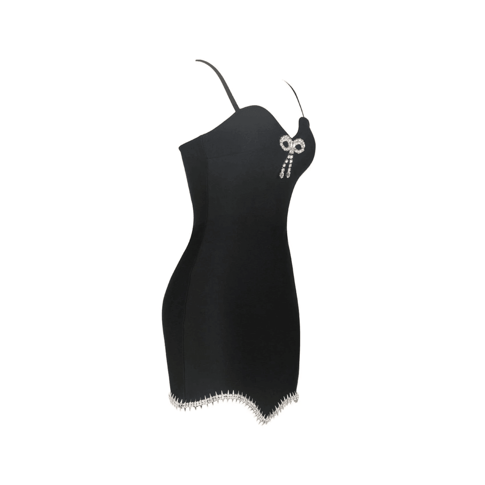 Manetica Black Bow Mini Dress with Diamond Straps M Manetica Black Bow Mini Dress with Diamond Straps M