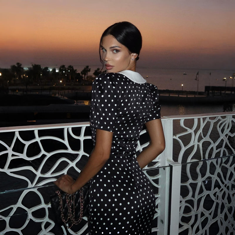 polka dot midi dress with sleeves Manon Vintage ‍ ️Mermaid Way, Black / M What to wear on feminine aesthetic. Hot sale Color:Light Gold