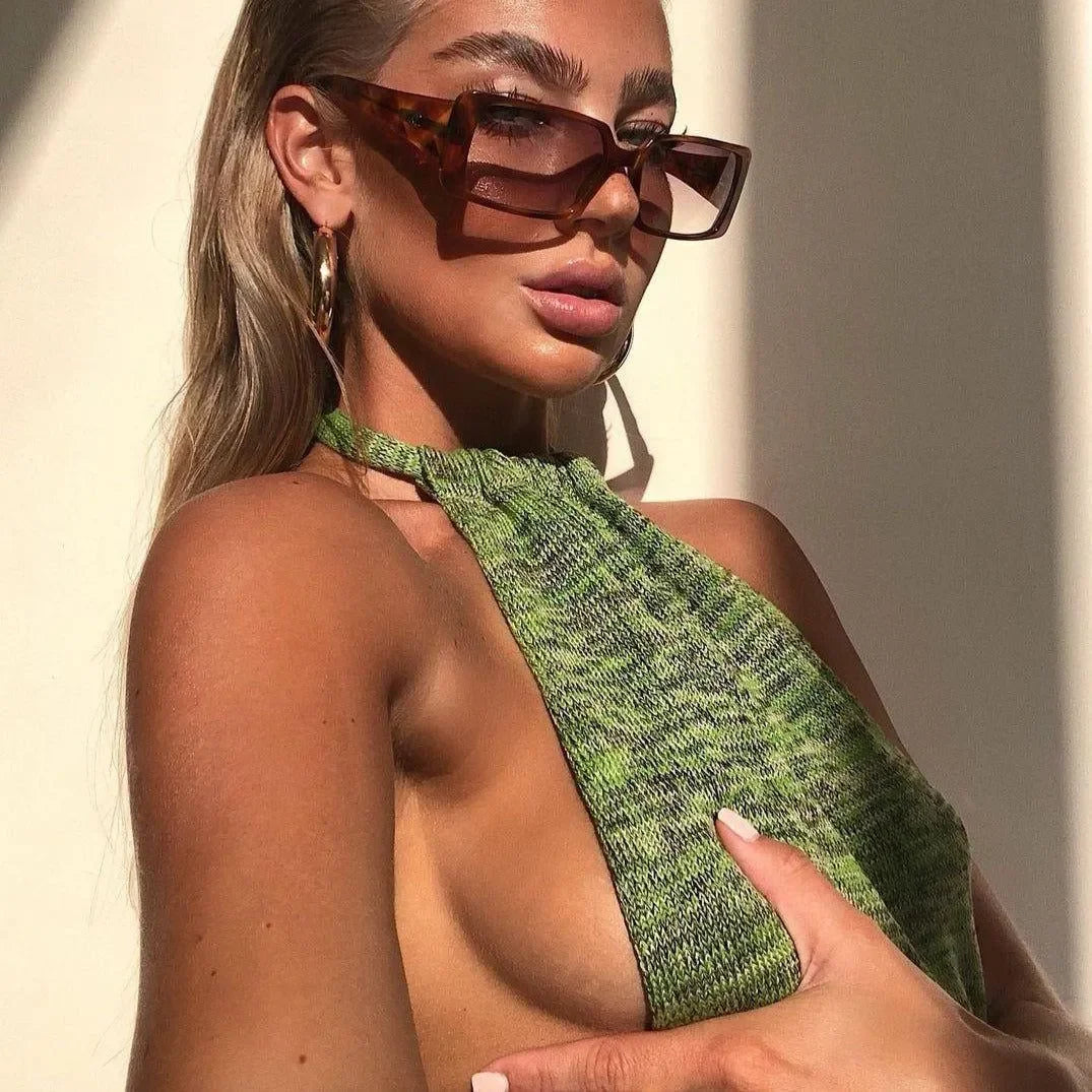 Meet Me Backless Halter Neck Mini Dress - Green, Statement Style Meet Me Backless Halter Neck Mini Dress - Green, Statement Style
