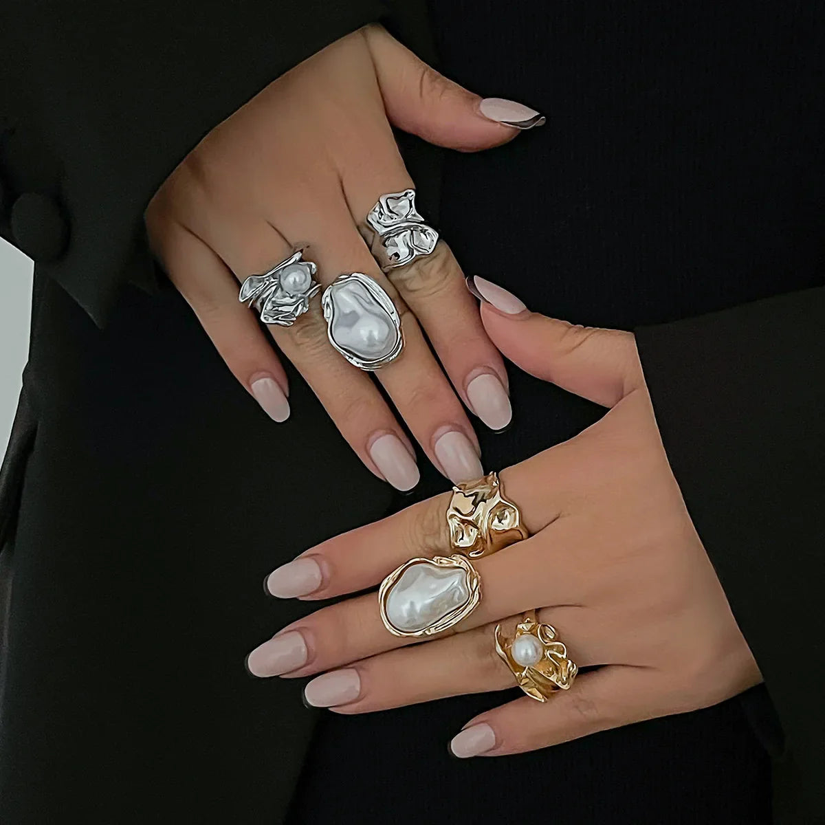 Molten Pearl Open Rings Set Mermaid Way