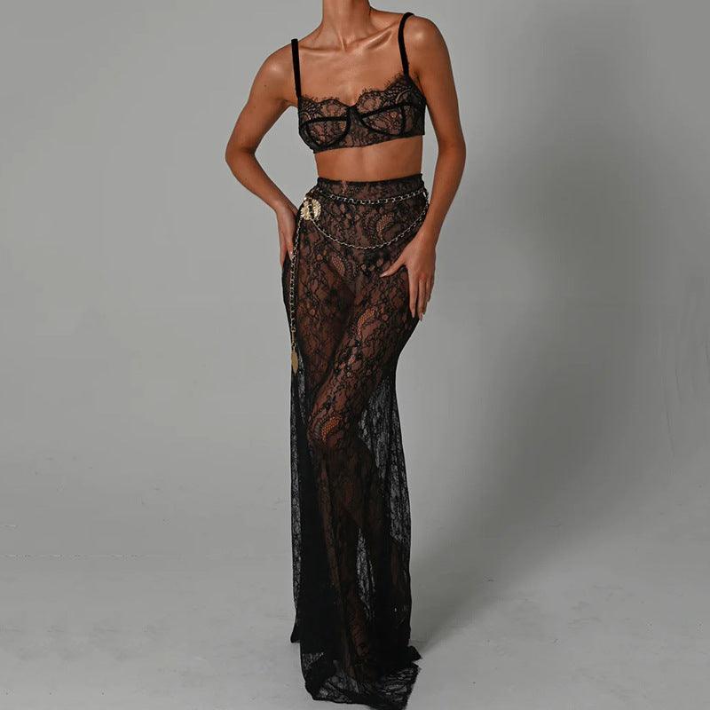 Mon Ami Lace Maxi Skirt Set - Black / S - Mermaid Way