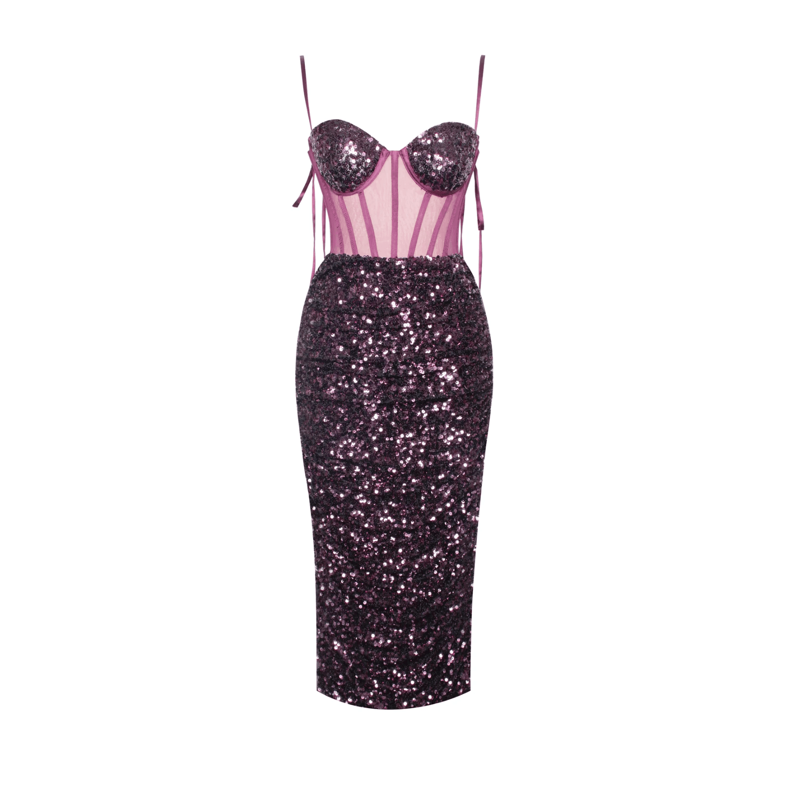 Mon Amour Purple Sequin Corset Midi Dress | Evening Glam Mon Amour Purple Sequin Corset Midi Dress | Evening Glam