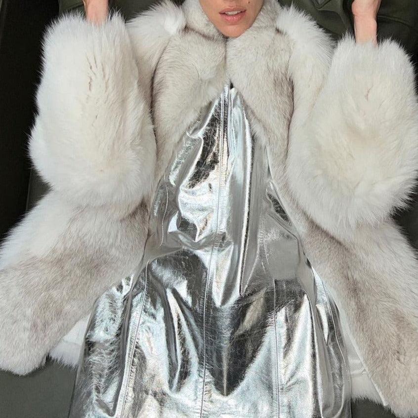 Moonstone Foiled Faux Leather Mini Dress Mermaid Way, Silver / S Moonstone Foiled Faux Leather Mini Dress Mermaid Way, Silver / S