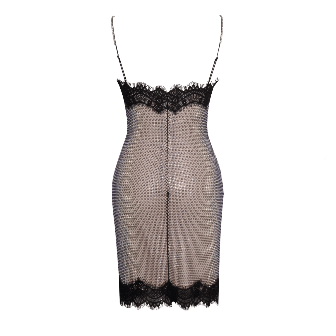 Moonwalk Mesh Rhinestone Lace Mini Dress - Beige / S - Mermaid Way