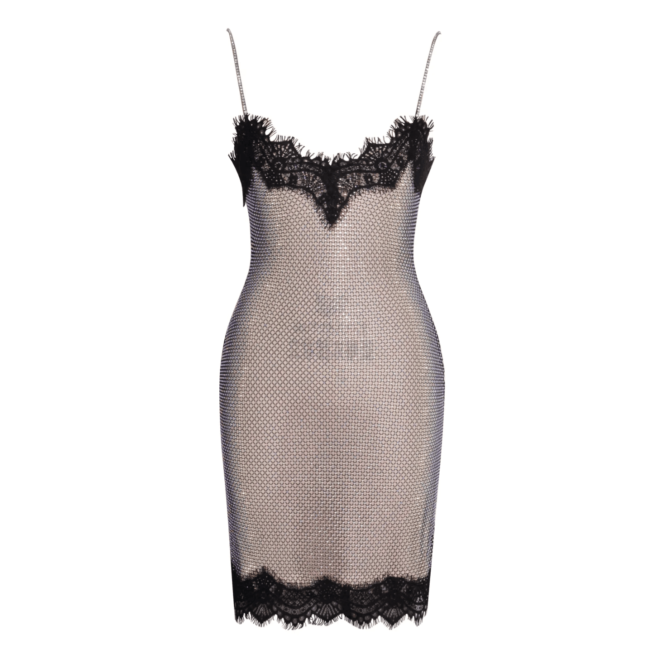Moonwalk Mesh Rhinestone Lace Mini Dress - Beige / S - Mermaid Way
