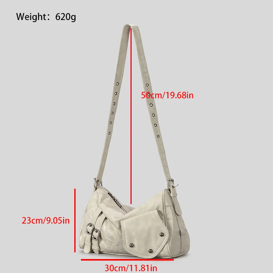 Moriva Rivet Faux Leather Shoulder Bag - Ivory - Mermaid Way