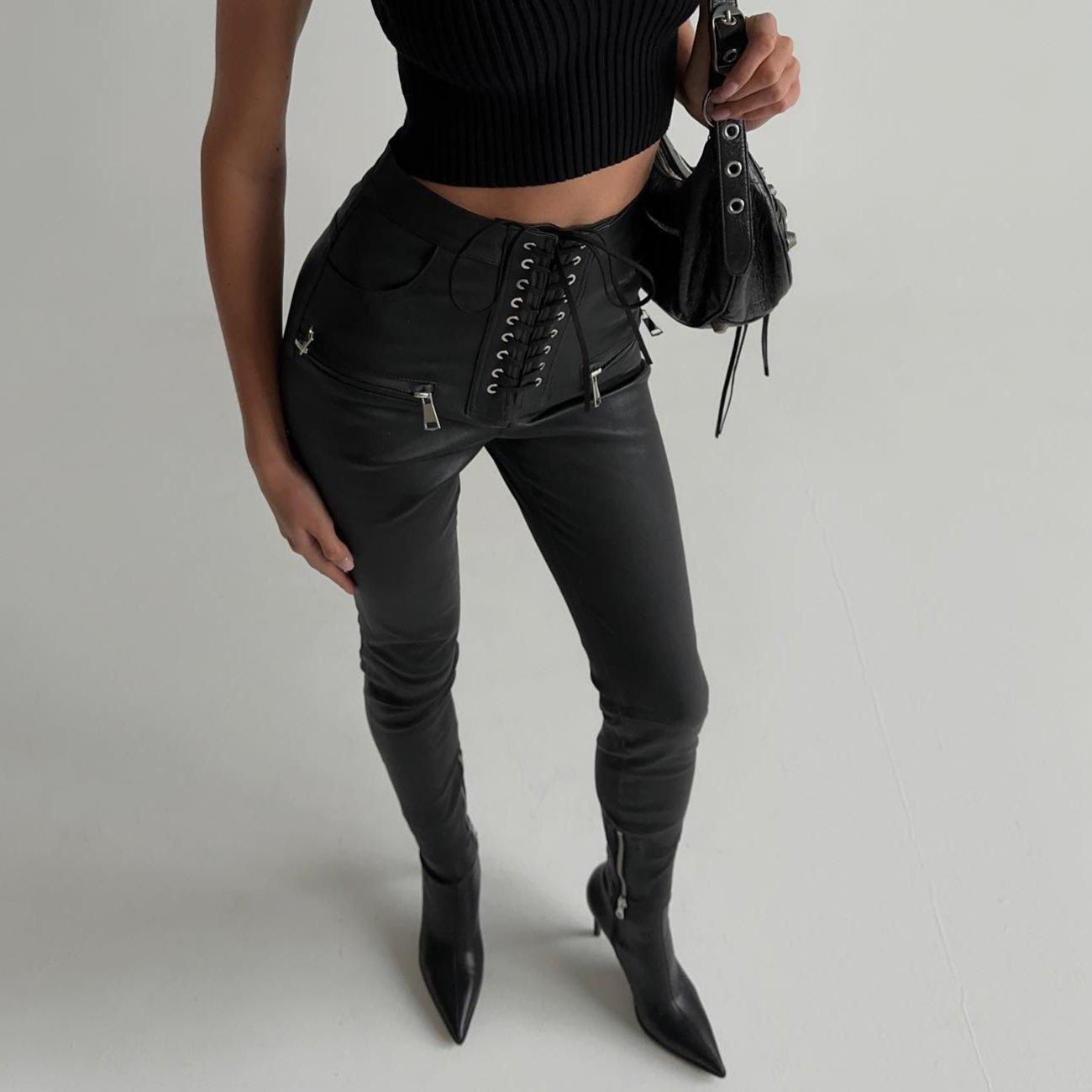 Moto Diva High Waist Leather Pants - Black / M - Mermaid Way